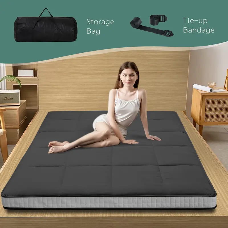 Naudacaa Japanese Floor Futon Sleeper Mattress - Thick, Ergonomic, Space-Saving Convertible Folding Lounger-Bed Use Mattress for Single Person Travel-Ready Indoor Furniture Sleeping Pad