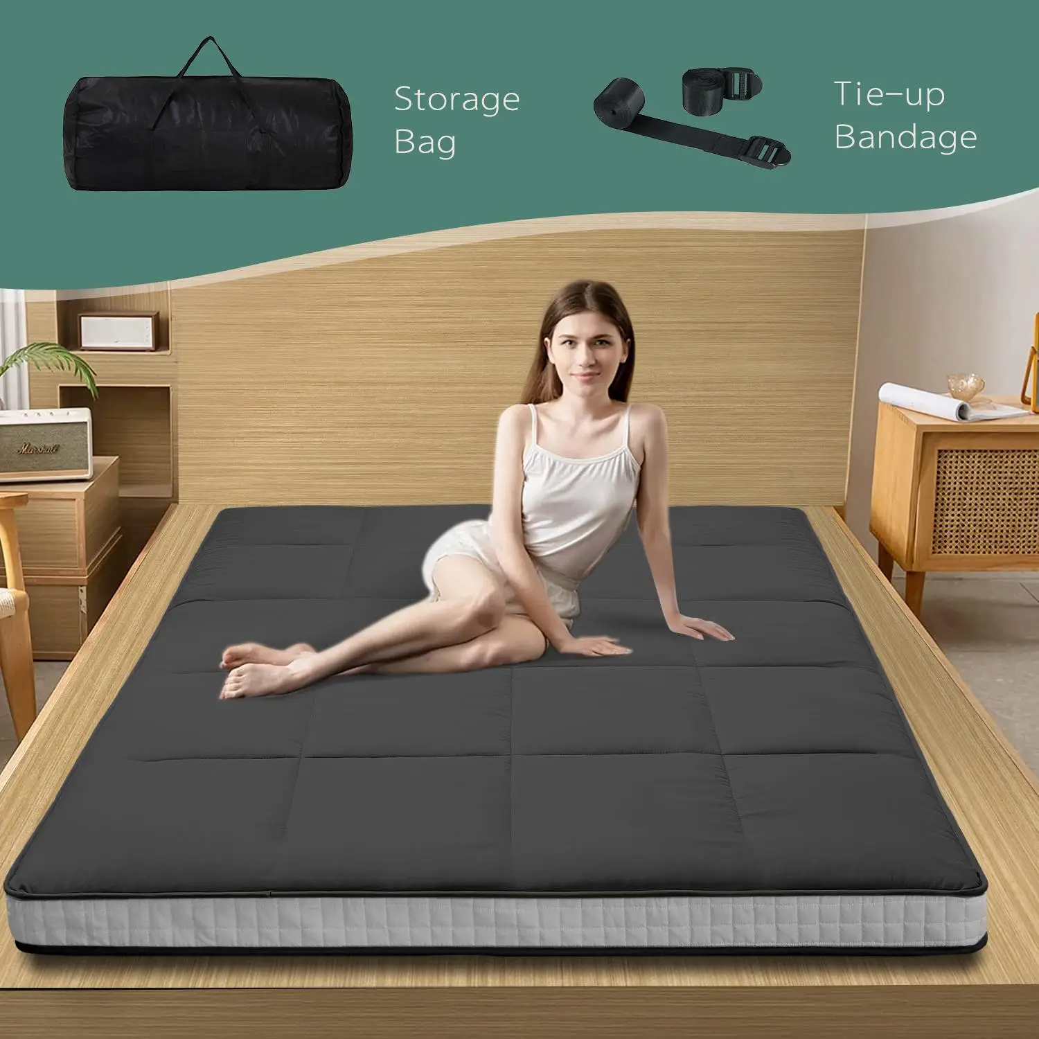 Naudacaa Japanese Floor Mattress Futon Mattress, Thicken Sleeping Pad Foldable Roll Up Mattress Kids Floor Lounger Bed Couches Sofas