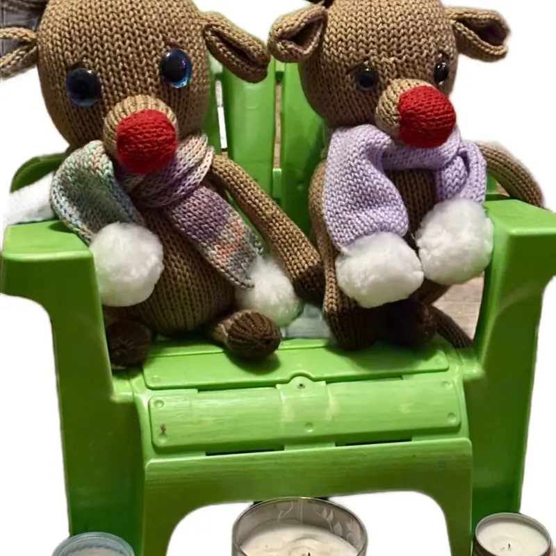 Knit Rudolph - Adorable Handcrafted Reindeer with Red Nose and Cozy Scarf Perfect for Festive Decor