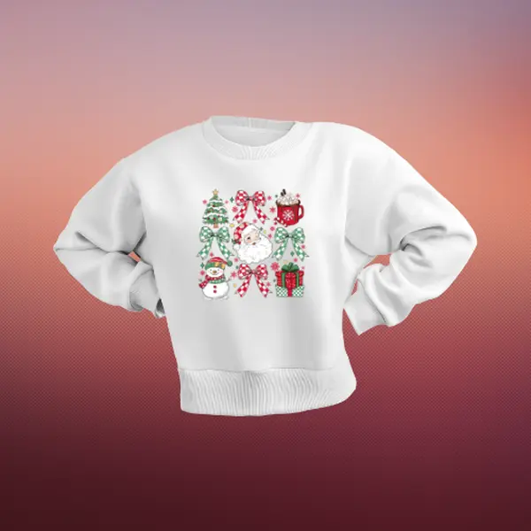 Christmas Crew Neck Sweaters- Snowman, Santa, Trees, Hot Coca