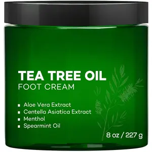 Tea Tree Oil Foot Cream - Moisturizing Cream for Calluses, Dry Cracked Feet, Hands, Heels, Elbows & Knees with Aloe & Spearmint (8 oz)