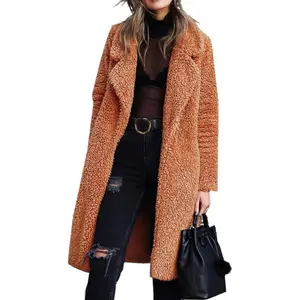 Women's Fuzzy Fleece Lapel Open Front Long Cardigan Coat Faux Fur Warm Winter Outwear Jackets