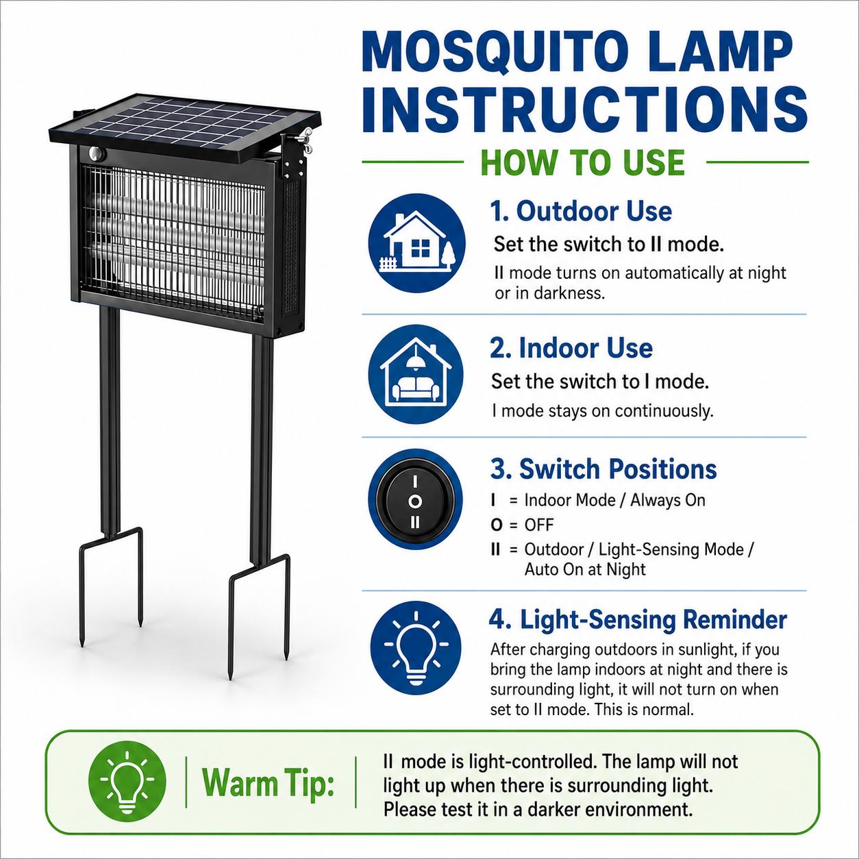 Gainstarx Solar Bug Zapper Outdoor Waterproof Electric Mosquito and Fly Zapper with Smart Light Sensor Rechargeable Solar Powered Trap for Patio, Backyard, Garden, Camping, and Indoor Use