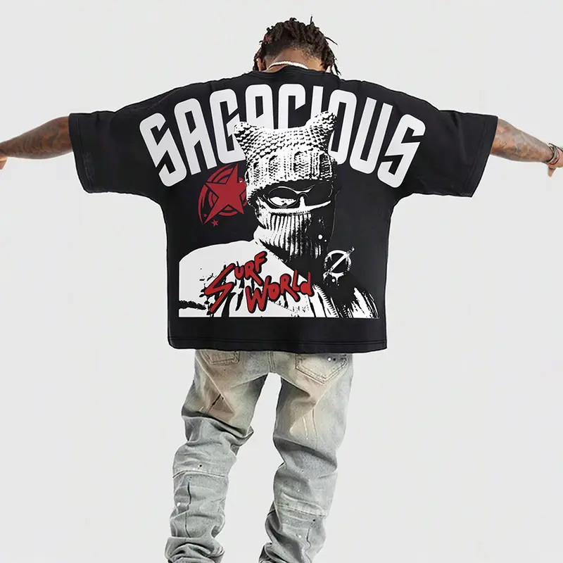 Oversized Street Graphic Slogan Cropped T-Shirt With Loose Fit Men's Cropped Tops, Streetwear