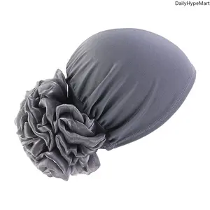 Elastic Baroque Floral Turban Hat, Soft Unisex 1-Size Fit, Gray Fashion Accessory for Party & Daily Comfortable Head Wrap, One Size