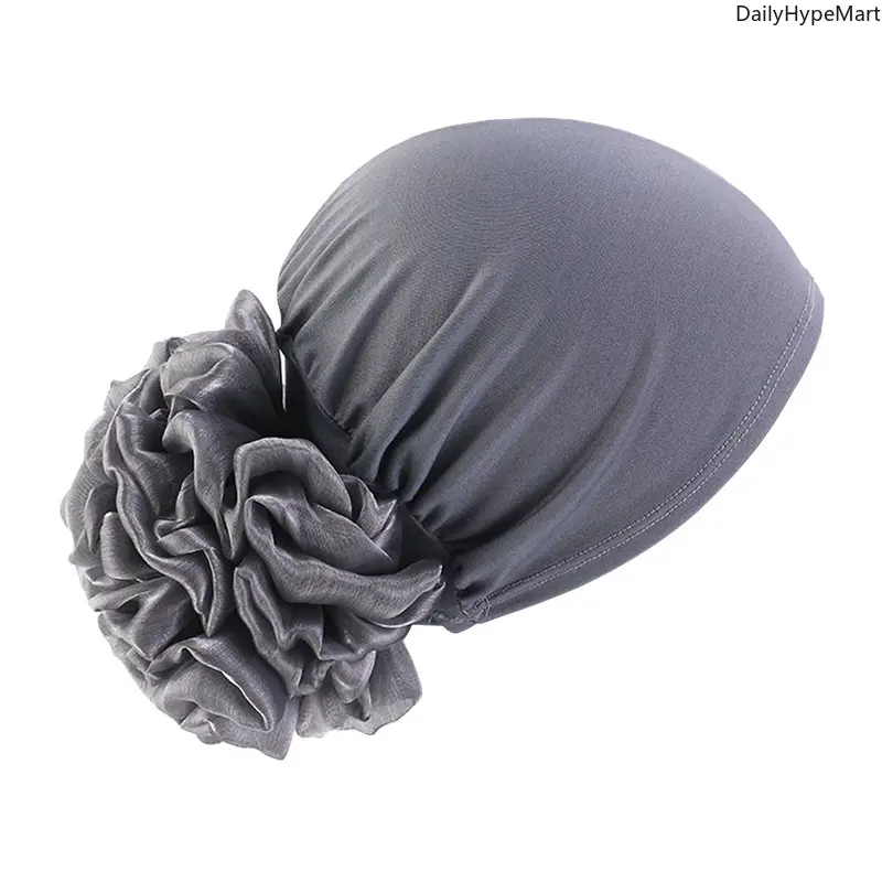 Elastic Baroque Floral Turban Hat, Soft Unisex 1-Size Fit, Gray Fashion Accessory for Party & Daily Comfortable Head Wrap, One Size