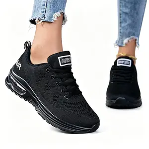 Summer 2026 breathable all-black women’s work shoes/ walking shoes — ultra-breathable mesh air-cushion sneakers, ideal for prolonged standing and walking