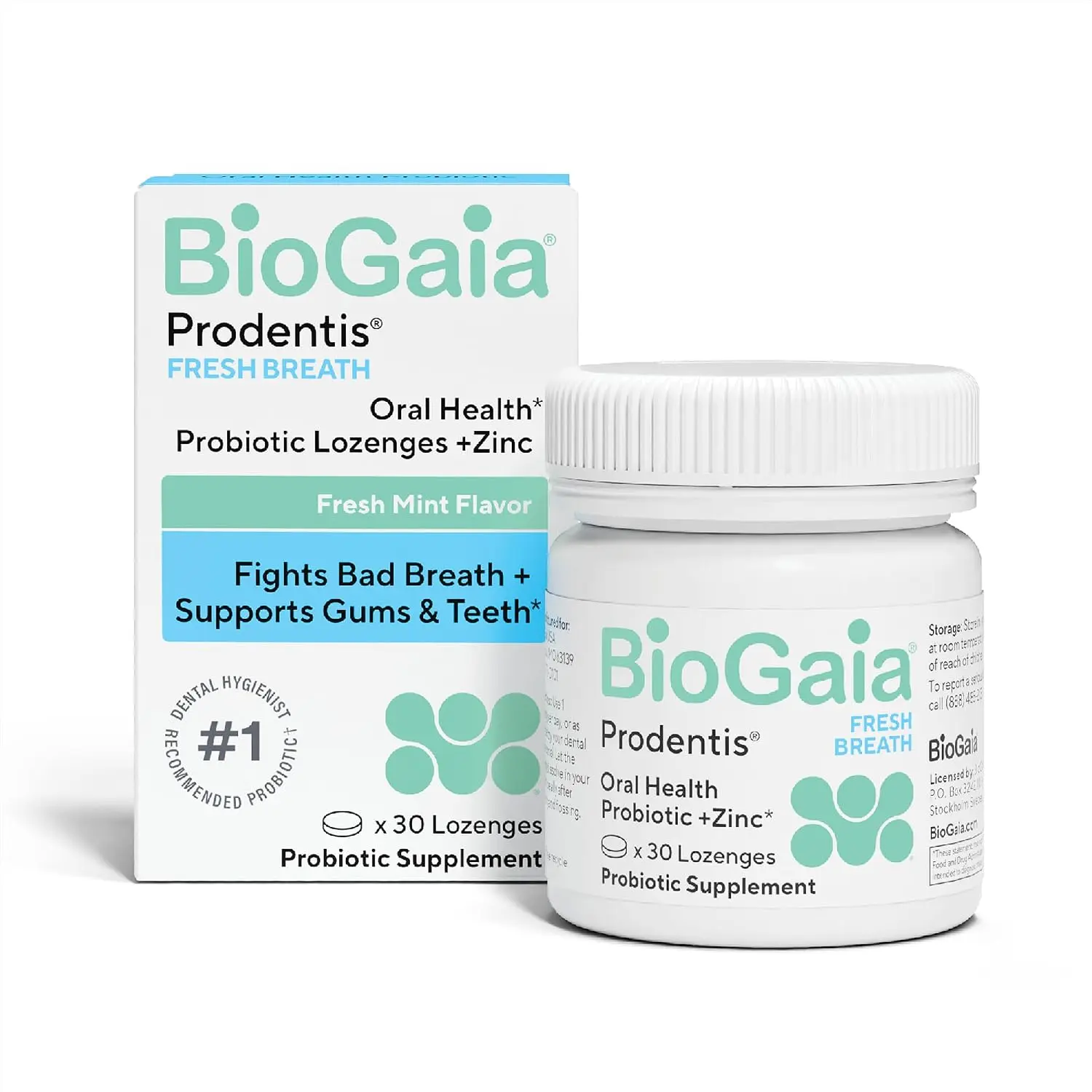 BioGaia Fresh Breath Dental Probiotic Lozenges with Zinc - Dual Action Formula for Bad Breath & Halitosis Relief - 30 Fresh Mint Flavored Lozenges - Optimal Oral Health Support