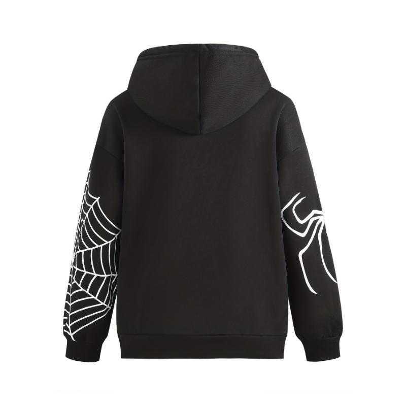Women's Y2K Spider Web Print Zip-Up Hoodie Jacket - Vibrant Red Geometric Pattern, Long Sleeve Machine Washable Fall Casual Streetwear, Spider Hoodie, Seasonal Clothing, Bold Design, Quality Stitching, Statement Piece, Fashion Enthusiasts