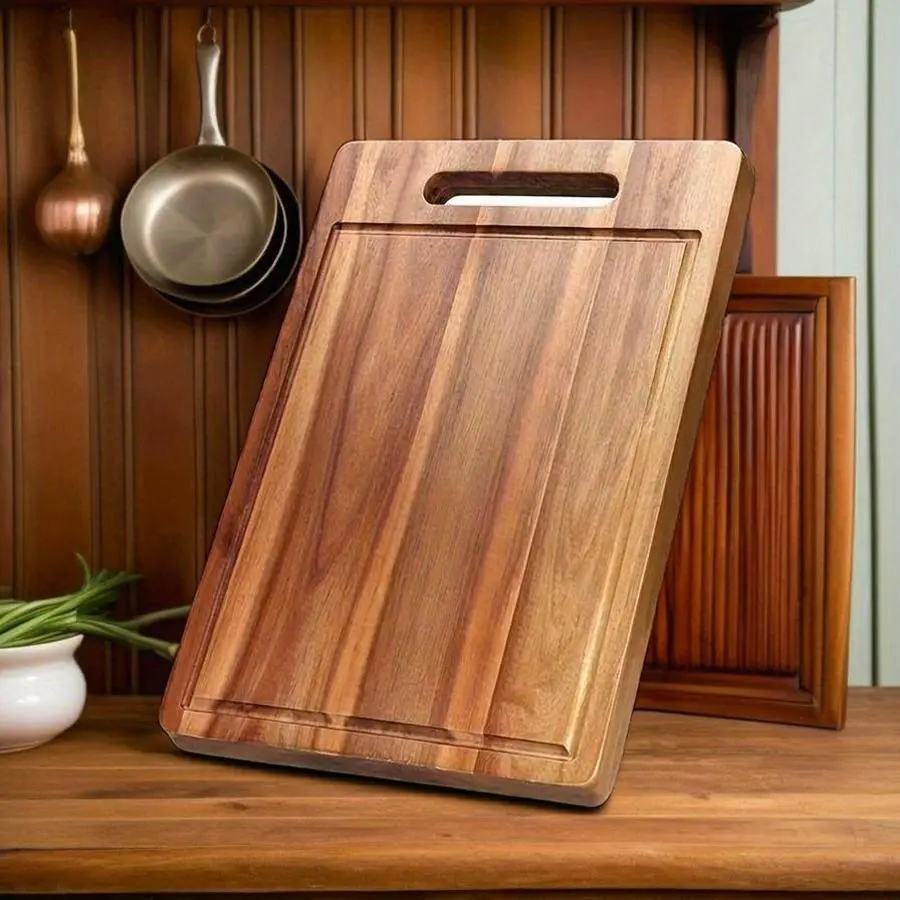 Wooden Cutting Board, Durable Acacia Wood Chopping Block with Juice Grooves, Easy-clean Cooking Chopping Board for Fruits, Vegetables, Meats, Kitchen Chopping Board, Cutting Boards for Kitchen