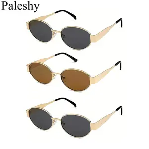 Paleshy Retro Oval Sunglasses for Women & Men 3-Piece Set Lightweight Metal Frame UV400 Protection Trendy Classic Shades
