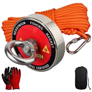 Magnet Fishing Kit,Φ2.36" Heavy Duty Neodymium N52 Magnet with 20m(64 Foot) Durable Rope,500lbs Pulling Force Permanent Strong Rare Earth Magnets for Lifting Objects Hunting Lost Treasures