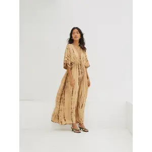 Goddess Tie Dye Kaftan Maxi Dress - Tan