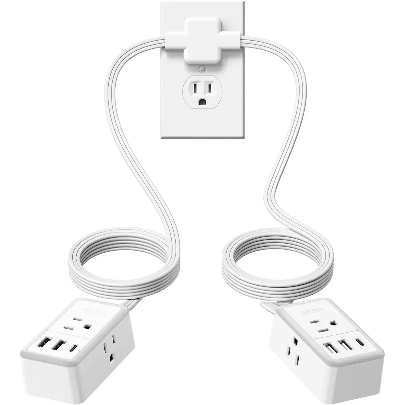 PQRQP Twin Extension Cord Splitter 12FT, with 6ft Dual Extension Cord on Each Side 3 Widely Outlets, Double Extension Cord for Home Office Dorm Room