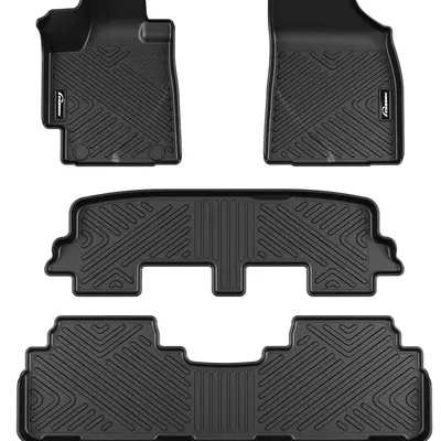 3W TPE Floor Mats For 2021-2025 Toyota Sienna 8-Seat - Black 1st, 2nd & 3rd Row Liners