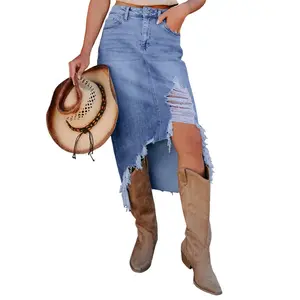 Dokotoo Women's Denim Skirt High-Waisted Irregular Hem Denim Skirt Frayed Asymmetrical Denim Skirt Dokotoo Women's Denim Skirt High-Waisted Irregular Hem Denim Skirt Frayed Asymmetrical Denim Skirt