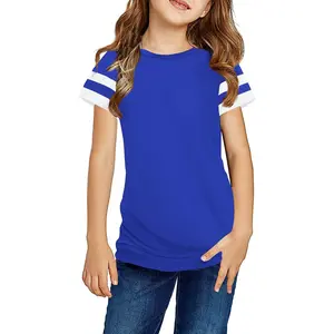 Girls Casual Short/Long Sleeve T Shirts Kids Loose Soft Striped Color Block Tunic Tops, Tees Blouses Size 4-15 Years