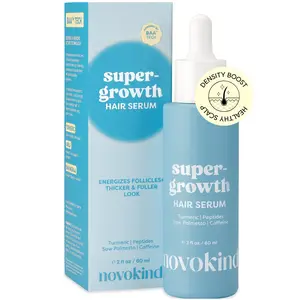 Novokind Hair Growth Serum - Lightweight Water Based Scalp Treatment for Thinning Hair | Caffeine, Peptides, Rosemary & Turmeric | Promotes Thicker, Fuller Hair & Healthy Scalp for Women & Men 2 fl oz