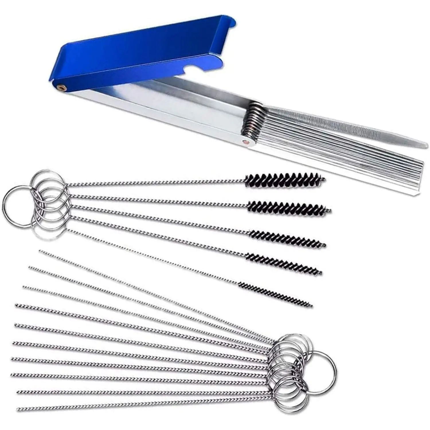 Stainless Steel Carburetor Comprehensive Cleaning Kit - 1 Set, 13 Cleaning Wires, 10 Non-Deforming Nylon Brushes, 5 Tip Nylon Brushes, Fits ATVs, Lawn Mowers, with Storage Case, Comprehensive Kit, Carburetor Cleaning Kit