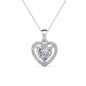 Women's 18 Karat White Gold Plated Halo Heart Pendant Necklace - 16-18in Steel Cable Chain, Hypoallergenic Lead & Nickel Free, Simulated Diamond Crystal, Luxurious Gift Box, Ideal Romantic Jewelry