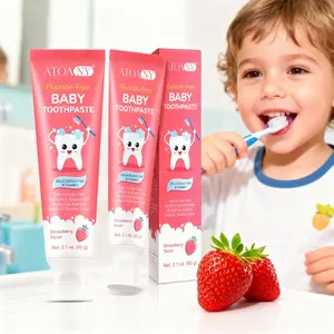 Atoany Kids Toothpaste 60g Strawberry/watermelon Flavors, Fluoride-Free, Rich Foam, Gentle on Sensitive Gums, Pack of 2