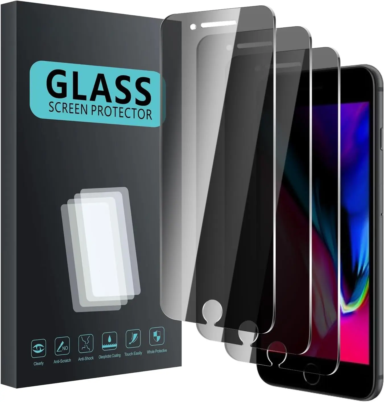 3 Pack  Screen Protector for  8 Plus/7 Plus, Anti Spy Tempered Glass 9H Hardness, Black Protector Anti Spy, Bubble Free, Anti-Scratch