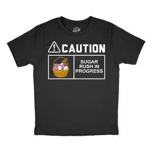 Toddler Funny T Shirts Caution Sugar Rush In Progress Sarcastic Easter Candy Tee For Kids Funny T Shirts Easter Tops for Kid Novelty Tees for Kids Black -