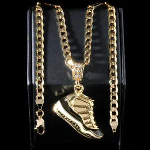 A1r Black Space Basketball Charm Pendant | 14K Cuban Chain Necklace Gold Plated Fashion