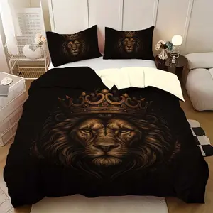Soft Lion Pattern Down Comforter Set, 3-Piece Bedding Set with Pillowcases, Easy Care Fabric, Stylish Dorm Decor, College Students, Decorative Bedding Set