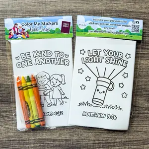 Positive Bible Verses Sticker Kits - Color Your Own 6 Adorable Stickers & 4 Crayons for Kids, Birthday Party Favors, Classroom Gifts, Kids Crafts, Art Activity Kits for Kids