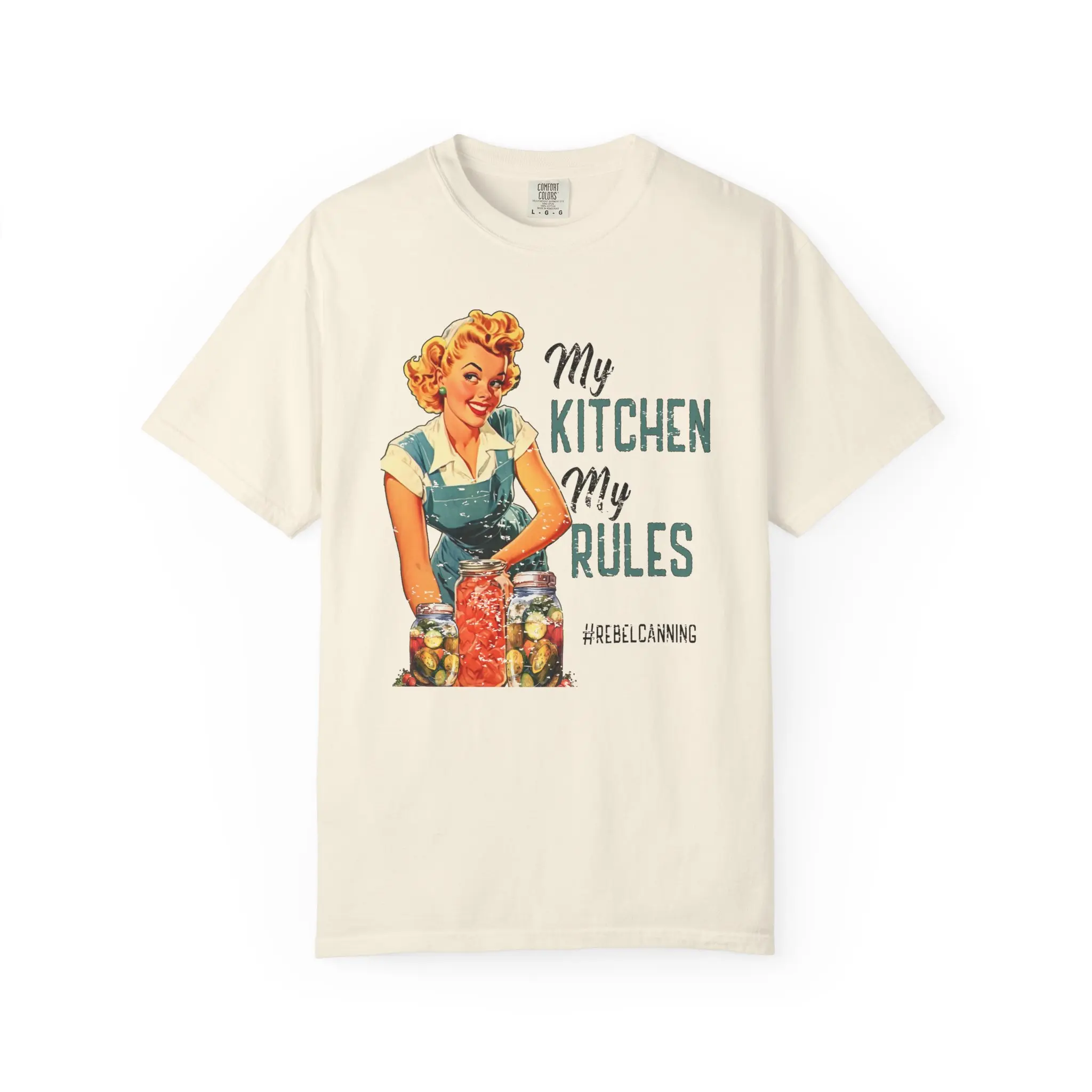 My Kitchen My Rules Retro Cotton Comfort Colors T-Shirt, Homestead Gift, Unisex Sizes, Soft Comfy Distressed Tees, Rebel Canning Shirts, Homemaker Gift, Funny Shirt, Trendy Gifts for Women