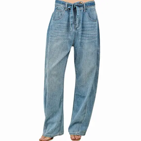 90s Rhinestone Girl Denim Pants Wide Leg Womenswear Streetwear