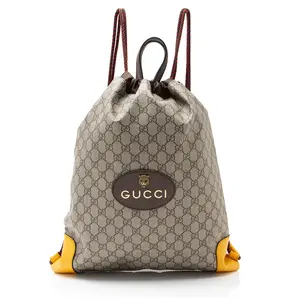 Pre-owned GUCCI Leather Backpacks GG Supreme Neo Vintage Drawstring Backpack