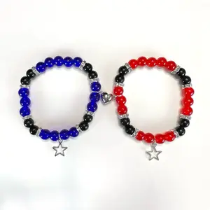 Starboy x Stargirl Matching Bracelets - Blue & Red Beaded Bracelets with Star Charms - Fashion Jewelry Set