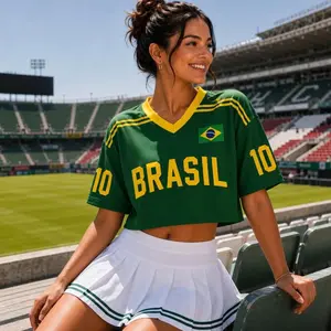 Brazil Crop Top Jersey, Personalized Soccer Shirt, Rio de Janeiro Football Crop Tee, Custom Name Number Jersey, Brazil Fan Game Day Top