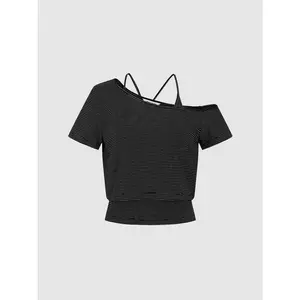 URBAN REVIVO 2026 Summer 2 In 1 One Shoulder Striped T-Shirts