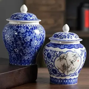 Blue and White Porcelain Ceramic Tea Pot General Can Sealed Storage Tank Small Storage Tea Pot Container Organizer Box