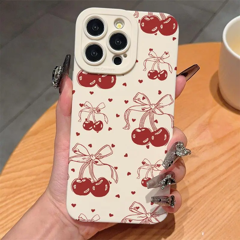 Cartoon Cute Cherry Pattern Phone Case, Anti-drop Decorative Phone Protector Cover, Phone Accessories Compatible with iPhone Series