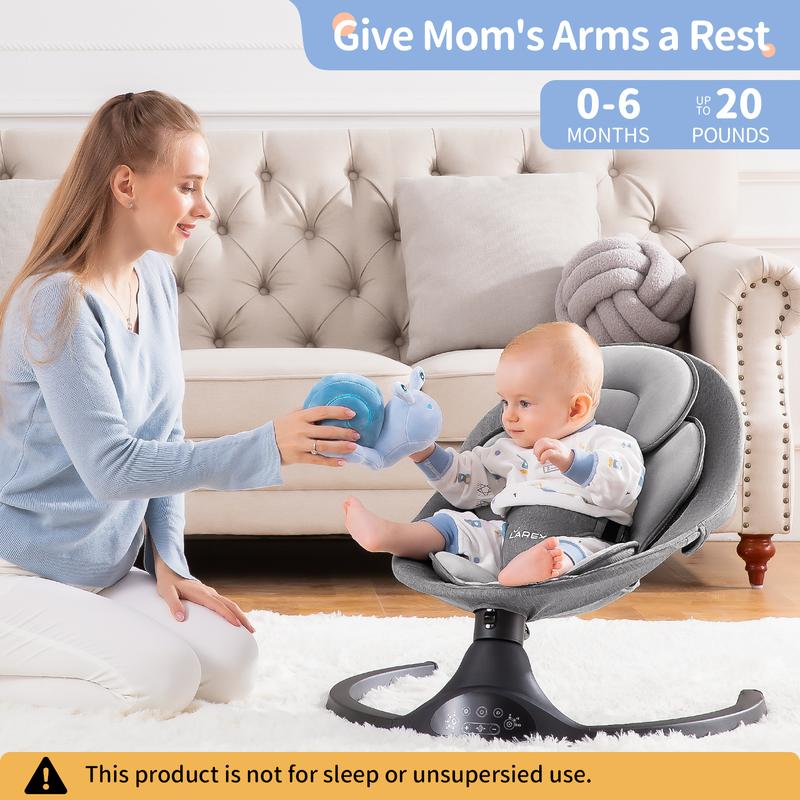 LAREX Baby Swing for Infants | Electric Bouncer for Babies,Portable Swing for Baby Boy Girl,Remote Control Indoor Baby Rocker with 5 Sway Speeds,1 Seat Positions,10 Music and Bluetooth (Black)