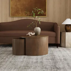 Cyrus Round Solid Wood Storage Coffee Table with Nesting Stool