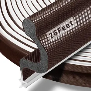 26  Long Reach Door Weather Stripping Door Seal Strip,  Upgraded V-Shaped Replacement Kerf Weather Stripping for Door Frame Door Insulation, Easy Cut to Size(Brown)