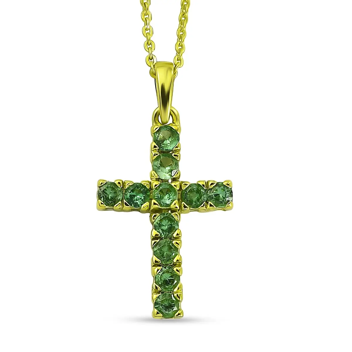 D'Joy Premium Tsavorite Garnet Cross Pendant Necklace (20 Inches) in Green E-coat Sterling Silver 0.85 ctw