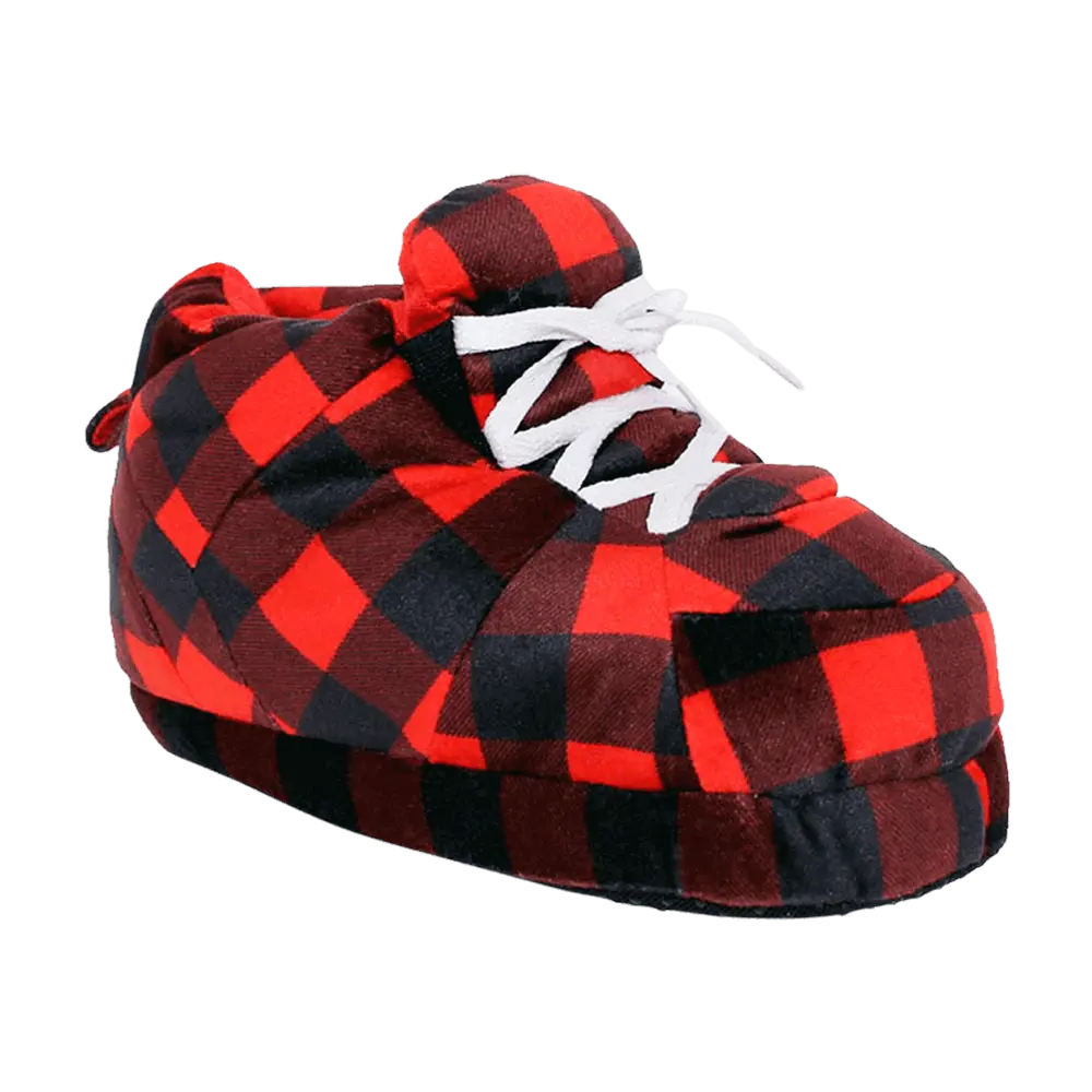 Hipster Plaid Slippers Red & Black Plush Sneaker for Men & Women - Non-Slip Sole, Thick Memory Foam, Plush Velvety Material, Perfect for Bedroom & Walking Shoes