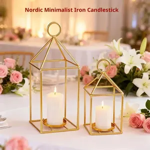 Wedding European-style Iron Handmade Hollow-out Painted Candlestick Ornaments Creative Candle Holders Candlelight Dinner Props