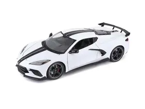 2020 Chevrolet Corvette Stingray Coupe White w/ Black Stripes (Special Edition) Diecast 1:24 Scale Model - Maisto 31534WH