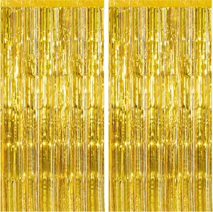2 Pack Gold Backdrop Birthday Decorations Foil Curtain Backdrop Gold Streamers Dance Party Decorations Photo Booth Props for Bachelorette Decorations.