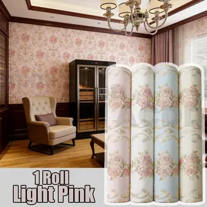 French Vintage Non-Woven Wallpaper Roll, Self-Adhesive 3D Embossed Texture, Luxurious Vinyl for Living Room Bedroom Background Wall