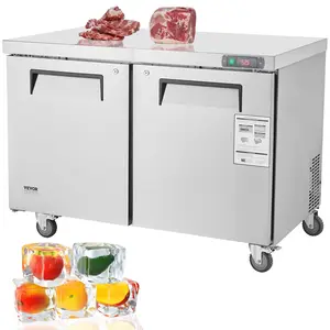 【Summervibes】VEVOR 48" Commercial Frozen Refrigerator Sandwich & Salad Prep Table, 12.9 Cu. Ft Stainless Steel Refrigerated Food Prep Station with 2 Doors, Frost Free Refrigerator with Lock for Restaurant, Bar