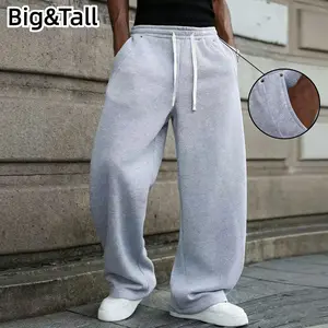 Men’s plus sizes — suitable for all seasons! Versatile sweatpants for commuting, designed for slightly fuller figures to conceal curves; wide-leg “curved blade” design. Available in black and gray. Casual athletic pants.