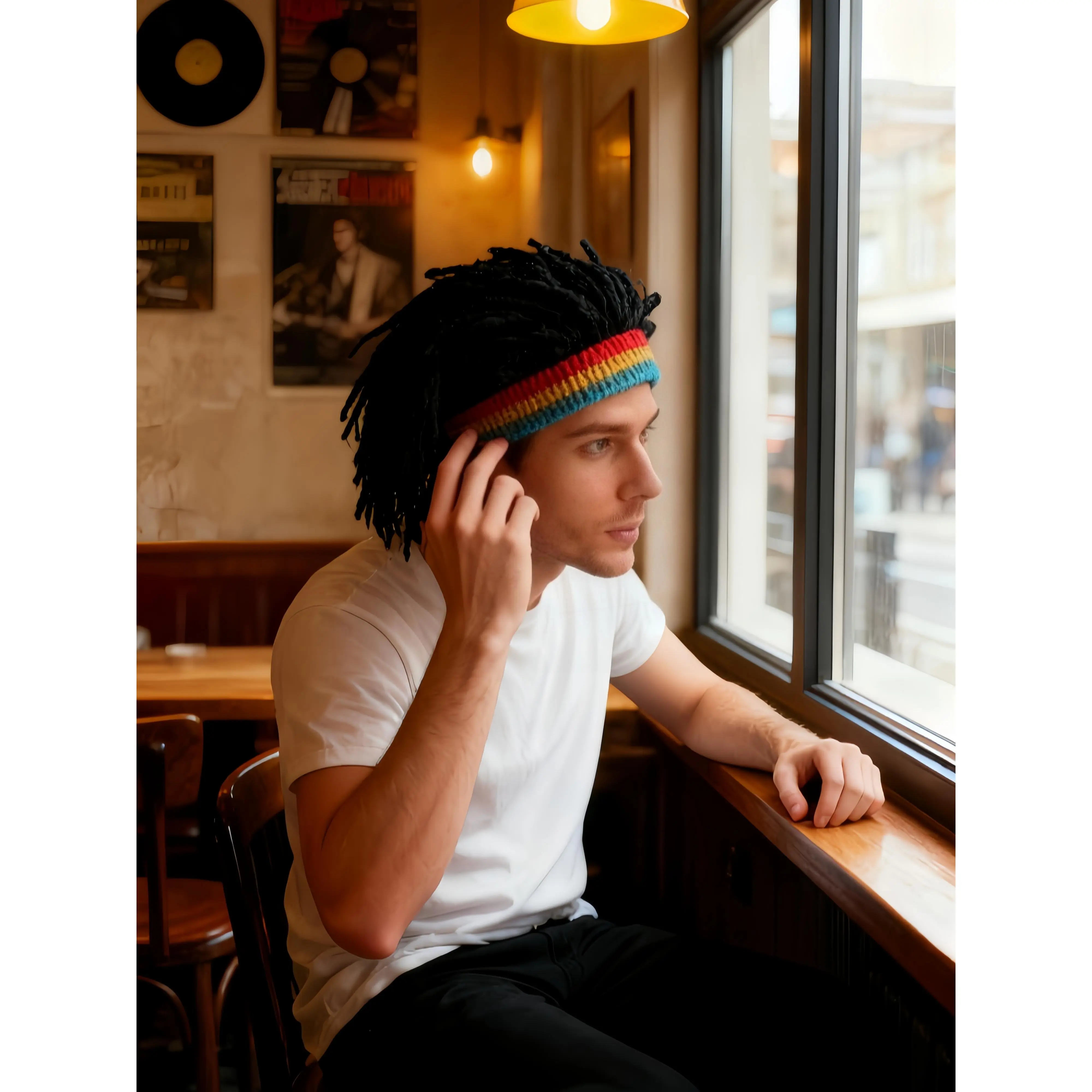 Men's Striped Crochet Balaclava Hat with Faux Dreadlocks, Cozy Knitted Winter Face Mask, Funny Novelty Party Gift Accessory, Accessories, Men's Accessories
